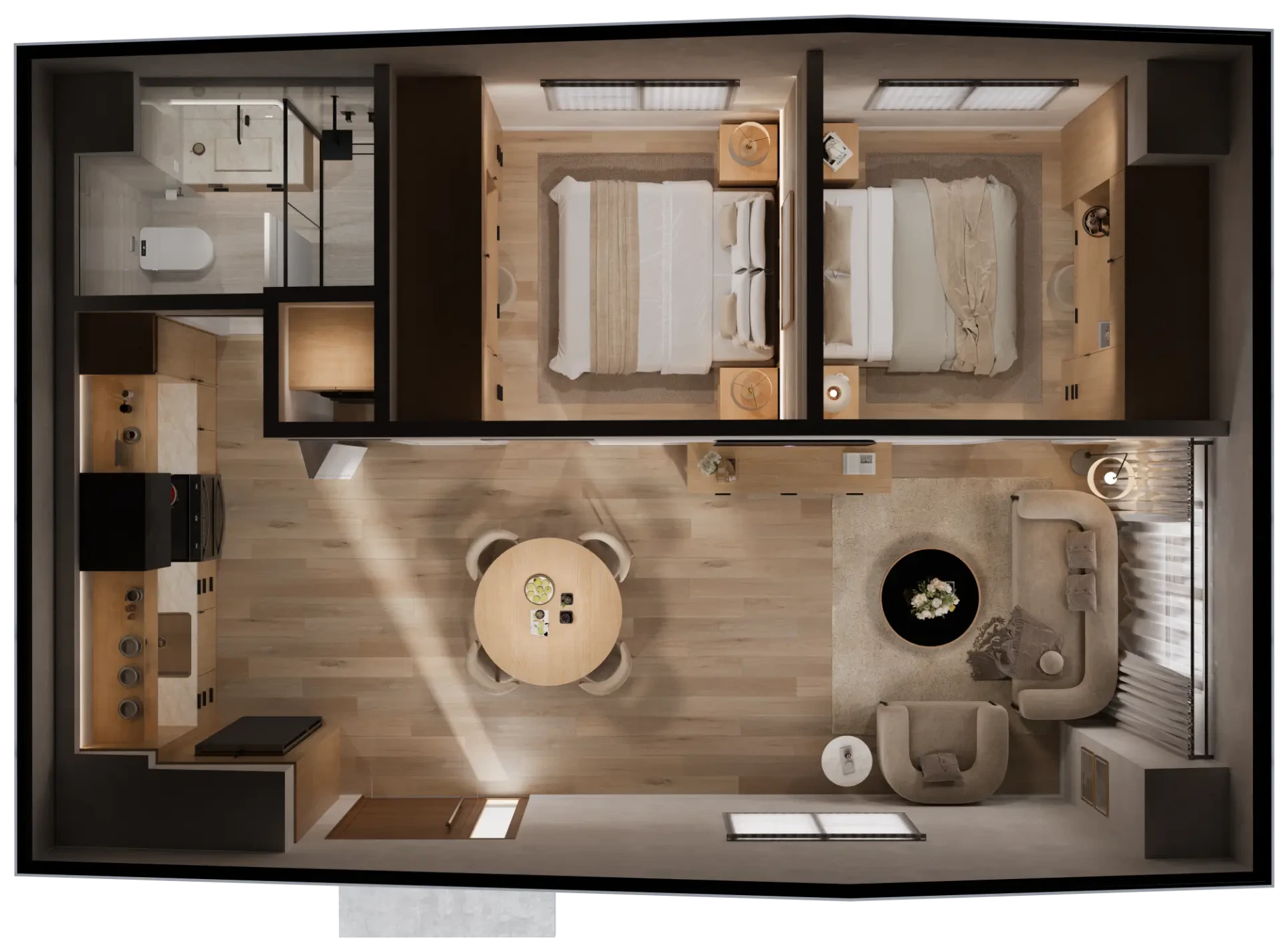 Emma 600 SQFT furnished top down layout