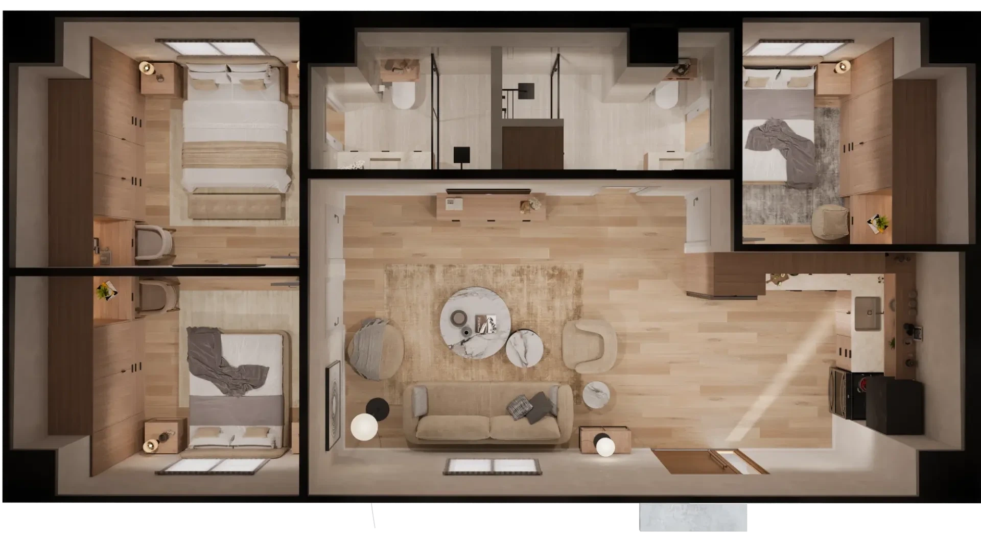 Karina 960 SQFT furnished top down layout