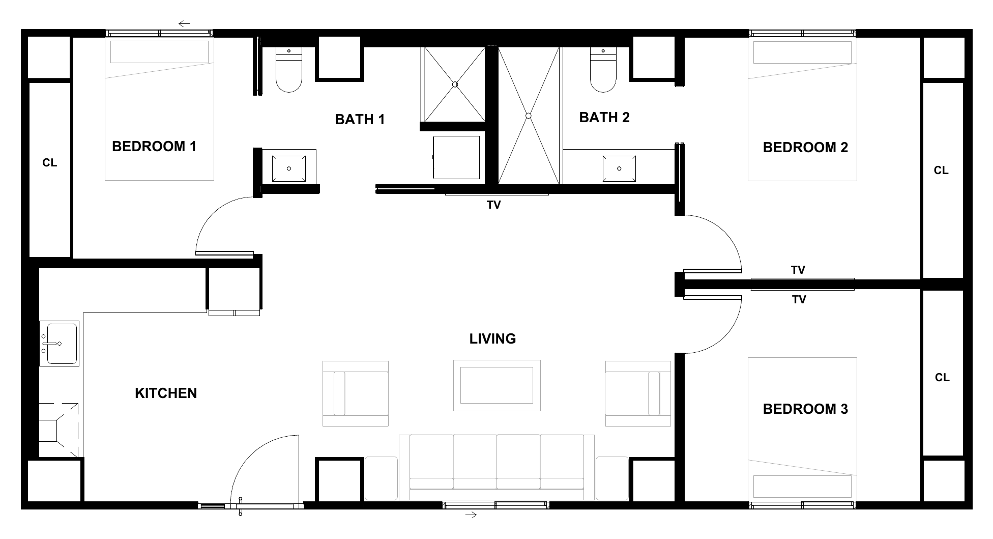Karina 960 SQFT architectural floor plan