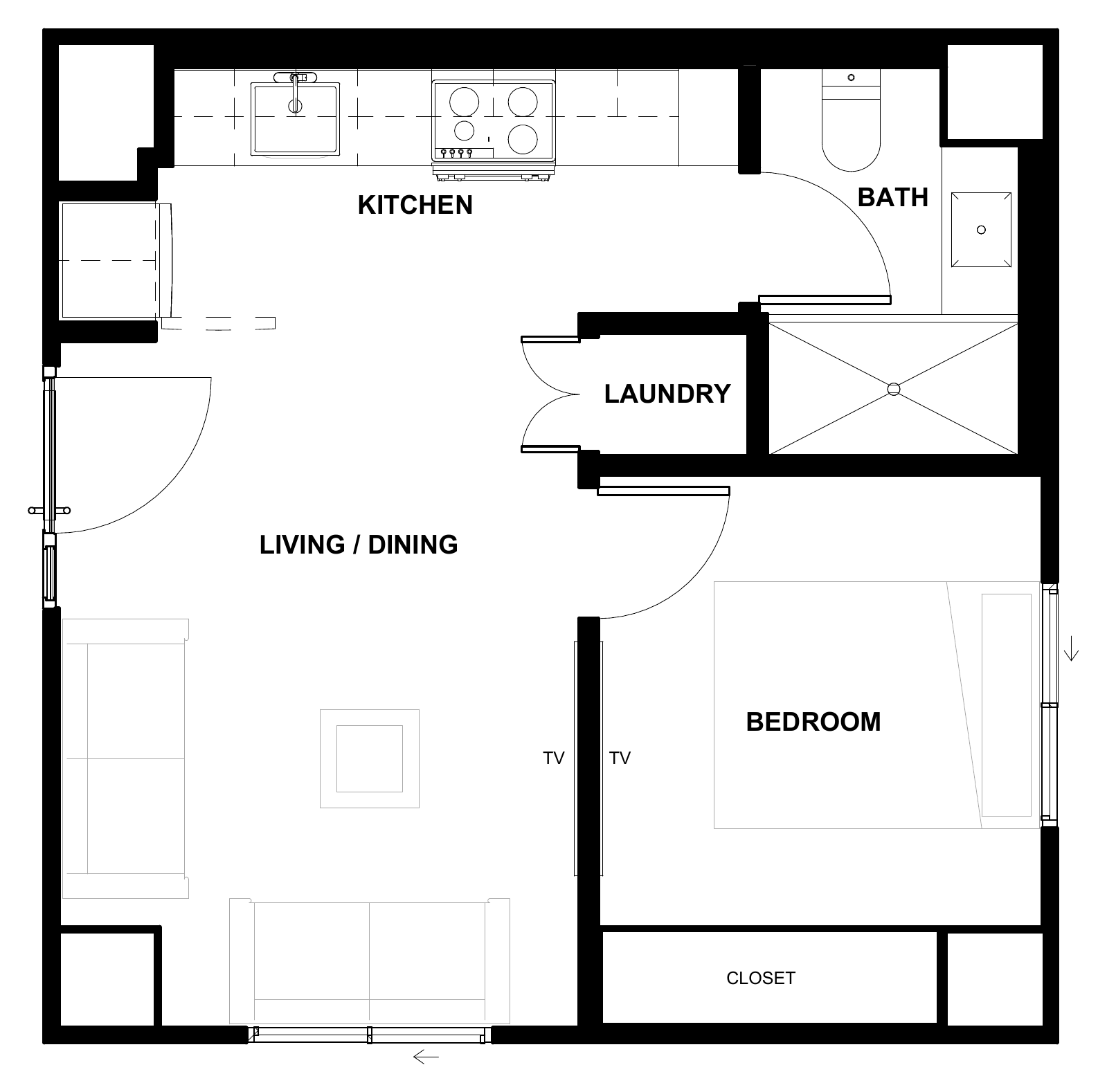 Sophia 400 SQFT architectural floor plan