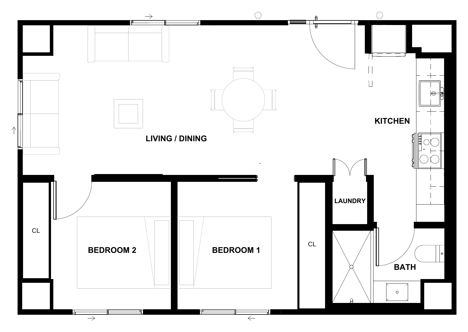 Emma 600 SQFT architectural floor plan