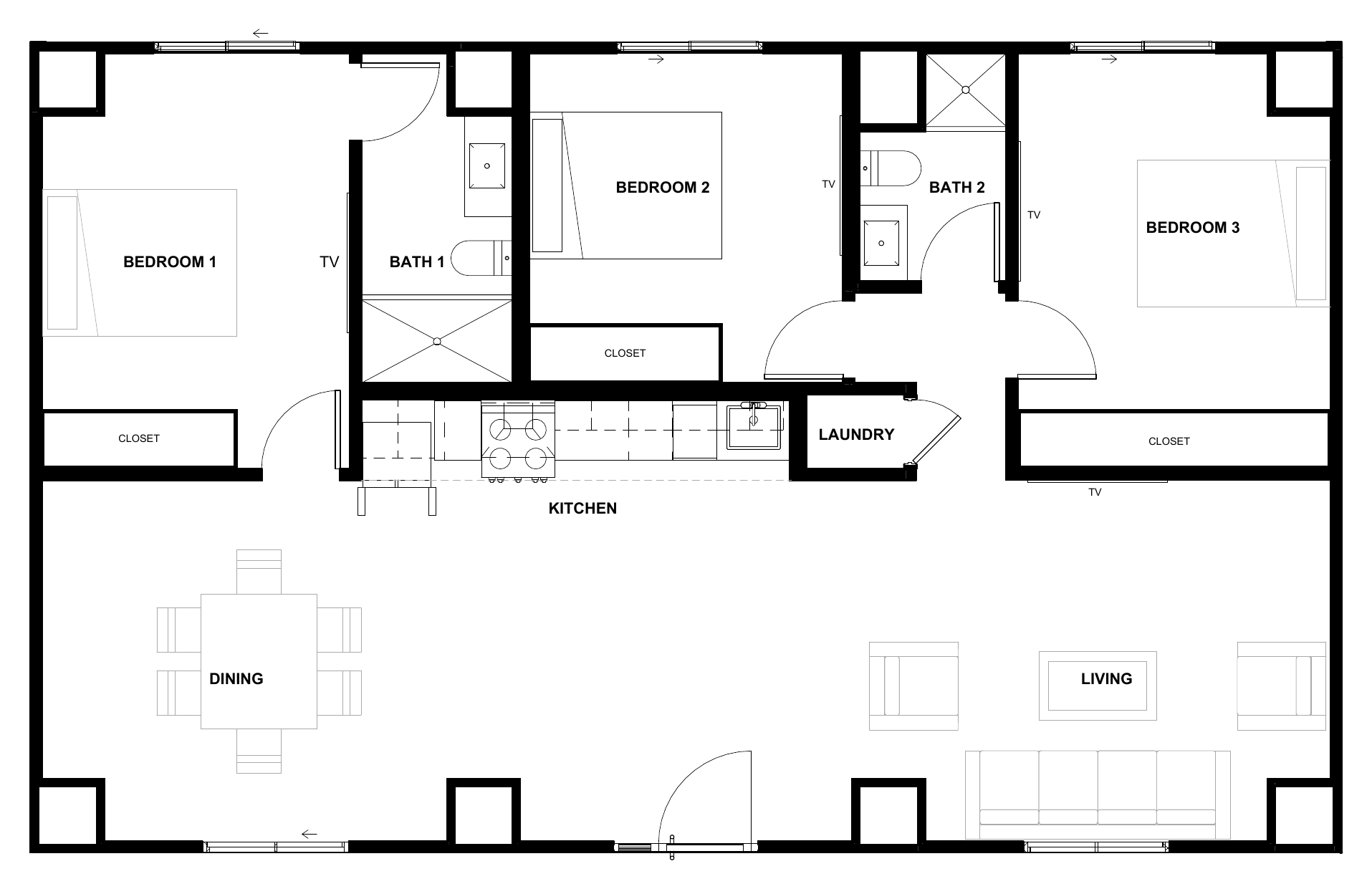 David 1,200 SQFT architectural floor plan