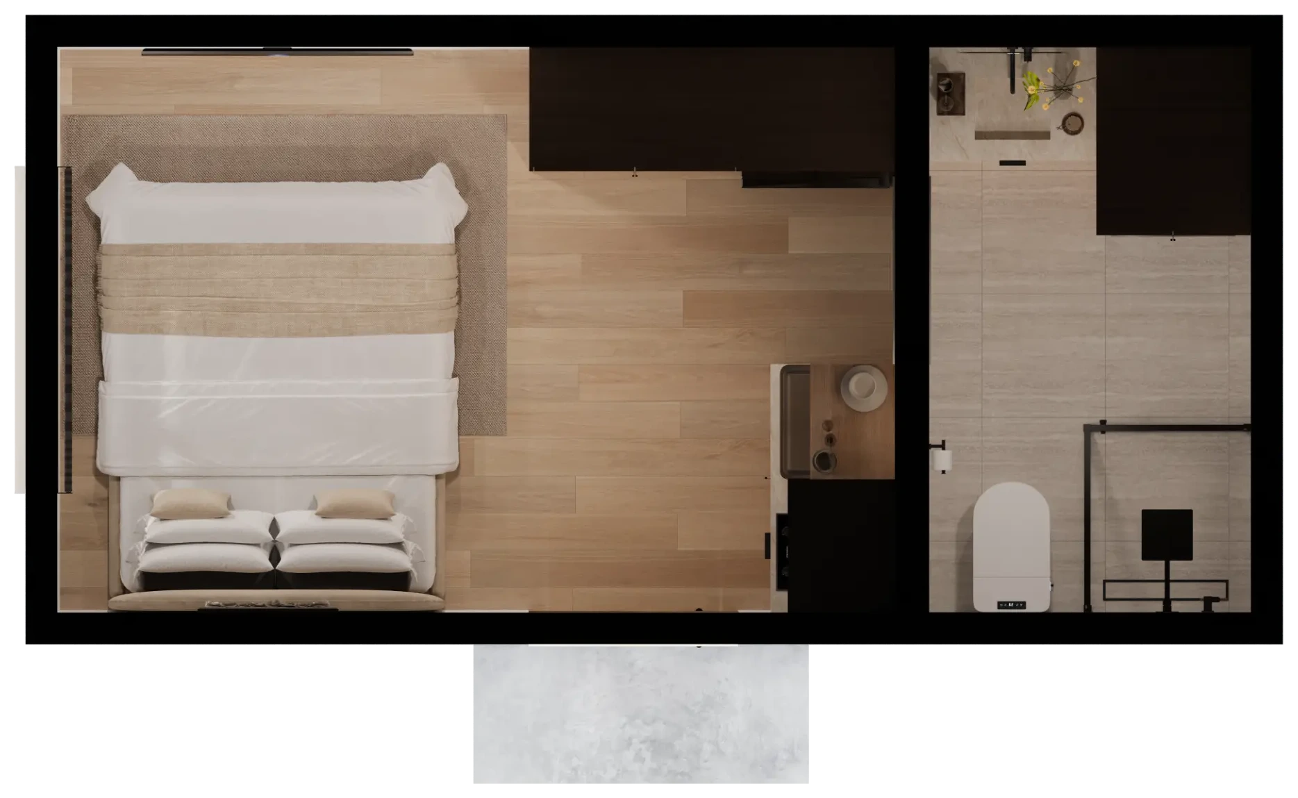 Adrian 200 SQFT furnished top down layout
